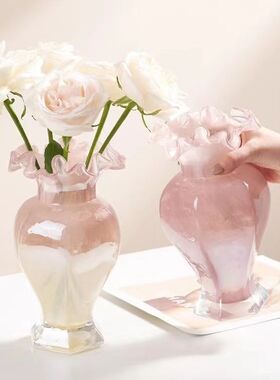 法式中古玻璃花瓶感摆件高颜值水培插花装饰餐桌家居简约鲜花
