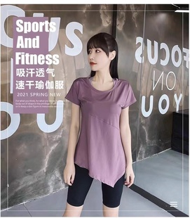 中长款 短袖 显瘦遮臀透气外穿健身T恤运动上衣 新款 瑜伽服女夏季