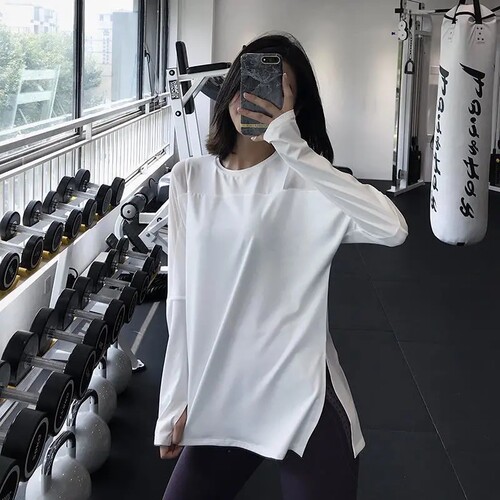 运动上衣女宽松跑步训练速干T恤