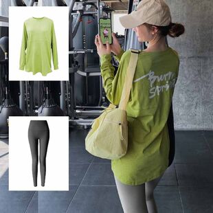 瑜伽服速干跑步健身服后背字母运动上衣女显瘦宽松大码胖mm遮屁股