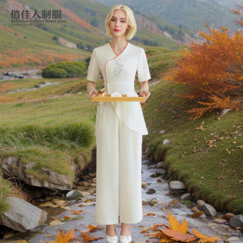 美容养生足疗工作服高端中式套装