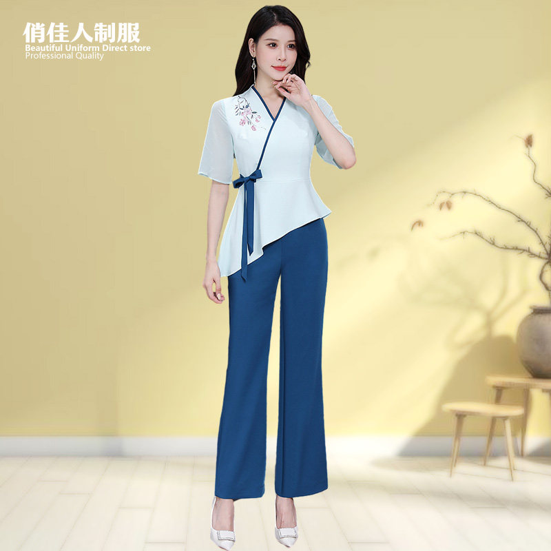 2023足浴技师工作服气质女款SPA养生馆工作服足疗按摩沐足工衣夏