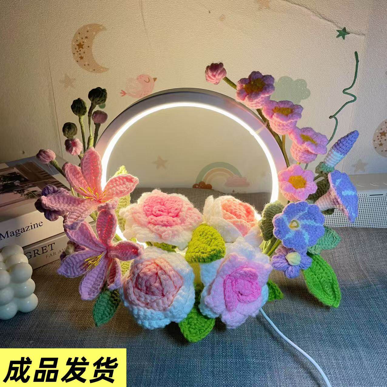 创意手工钩织花床头柜夜灯睡眠灯