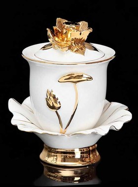 陶瓷莲花无字金色描金浮雕大悲水