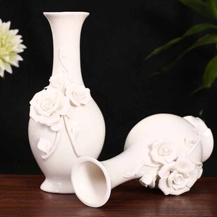 富安佛堂用品 陶瓷浮雕莲花白色无字供观音居家花瓶供瓶家用白瓷