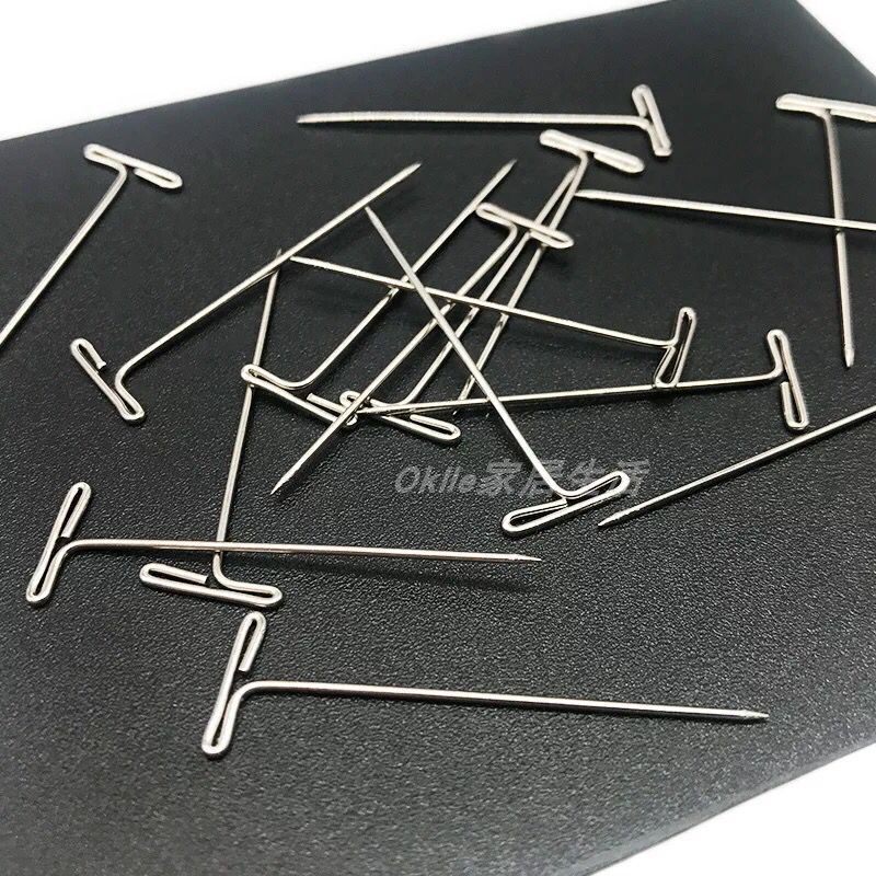 100 조각 상자 가발 머리 확장 도구 T 자형 바늘 위치 바늘 스테인레스 스틸 T 자형 고정 바늘 27-50MM 스웨터 바늘