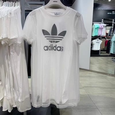 特价 Adidas阿迪达斯三叶草女裙夏纱裙休闲运动透气连衣裙 FL0034