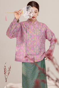 东方豆蔻春夏新款织金宝相莲花桑蚕丝铁木织老宋锦上衣中式女外套