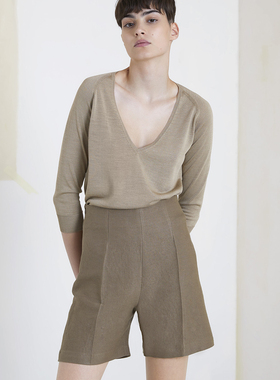 Vendy春夏新款脏染亚麻棉直筒Contana旧木头女休闲短裤