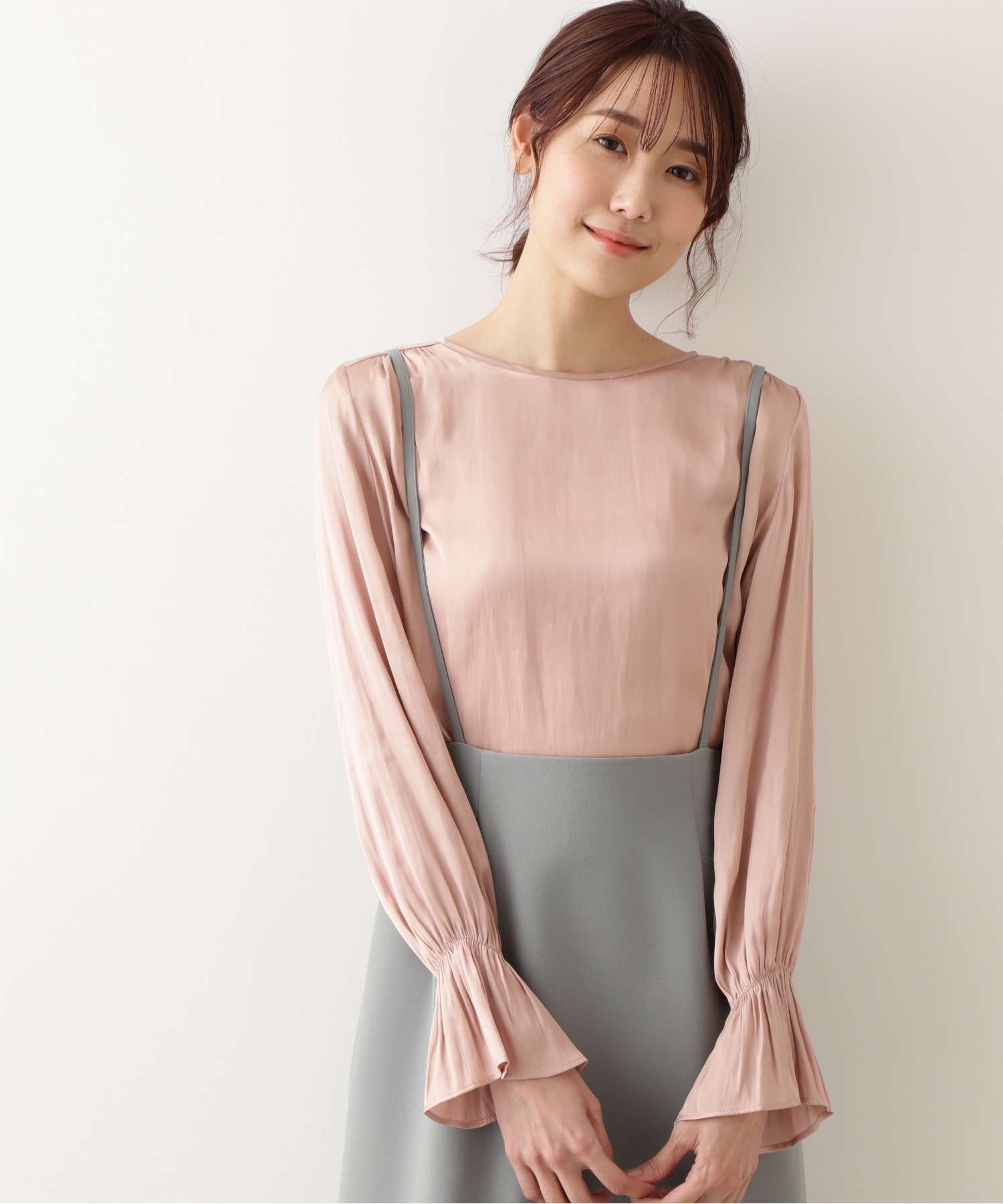长袖真丝质感甜美风真丝质感T恤