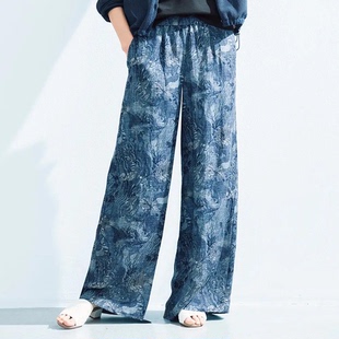 D@ma夏款意大利客供丝光亚麻面料海洋印花休闲宽松阔腿裤 有内衬