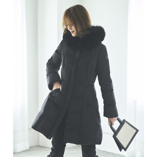 日系冬款中长款甜美风连帽收腰羽绒服 真狐狸毛领（可拆卸）