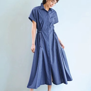 短袖 日系贵牌 式 D0classe 连衣裙 优雅棉混纺小翻领衬衫