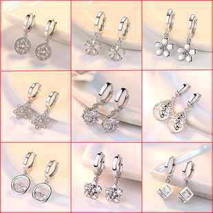 S925银耳环女士简约个性几何耳扣防过敏不掉色耳钉流苏耳坠首饰品