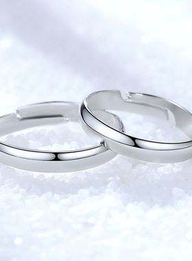 情侣戒指一对简约男女款个性流行开口对戒气质活口光面指环可调节