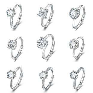 S925银戒指女简约网红气质原创指环开口时尚几何对戒不掉色戒子