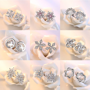 S925银耳钉简约个性花朵耳饰品气质百搭珍珠耳环防过敏不掉色耳线