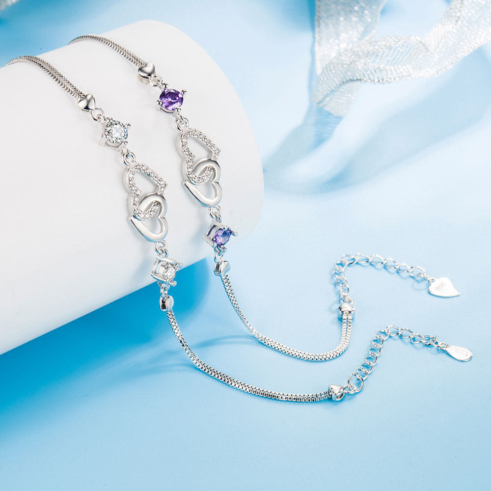 S925纯银爱心手链女式简约镶嵌锆石手环不掉色可调节手绳网红饰品