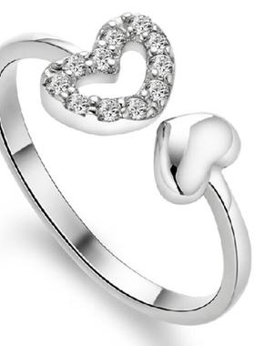 S925银爱心戒指女简约不掉色戒子