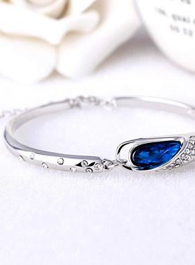 S925银情侣手链女款简约蓝色手镯
