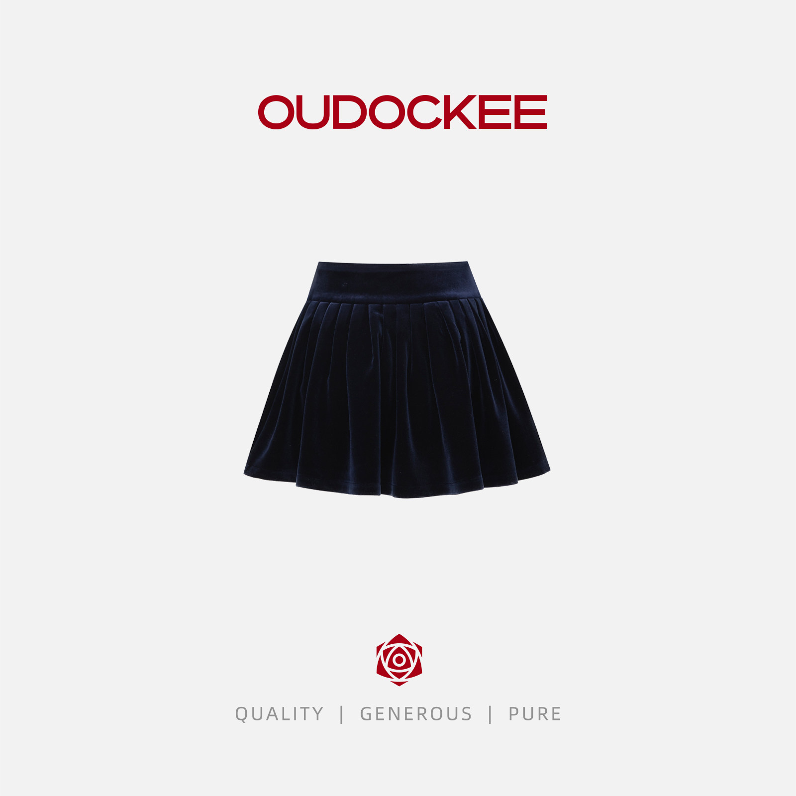 OUDOCKEE【蓝色妖姬】高腰丝绒半身裙黑色蓬蓬a字裙 BACE1100T