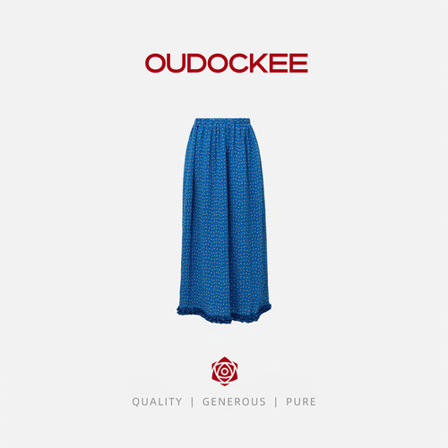 OUDOCKEE 【100棉】小蓝花 直筒蕾丝花边半身裙 B2502X363T