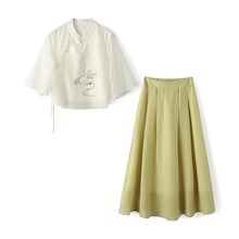 商场品牌【Q系列】女装折扣25夏专柜999衬衫＋半裙套装