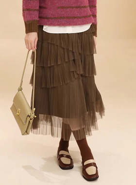 【N系列】商场品牌女装折扣2025年冬季559元不规则网纱半身裙