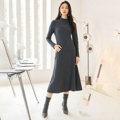 纳系列专柜德绒假两件针织连衣裙