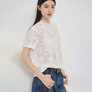 【木系列】新款女装折扣2026年春季专柜569元米白色立体花朵衬衫