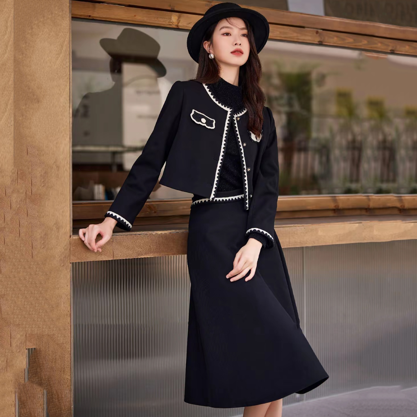 薰系列棉服+半身裙毛呢套装