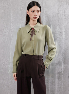 【觅系列】商场品牌女折扣2025年冬专柜359元文艺系带翻领衬衫