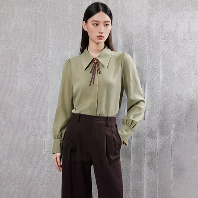 觅系列专柜文艺系带翻领衬衫