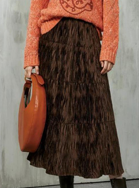 韩系列专柜489元复古褶皱半身裙折扣2025年冬季品牌女装