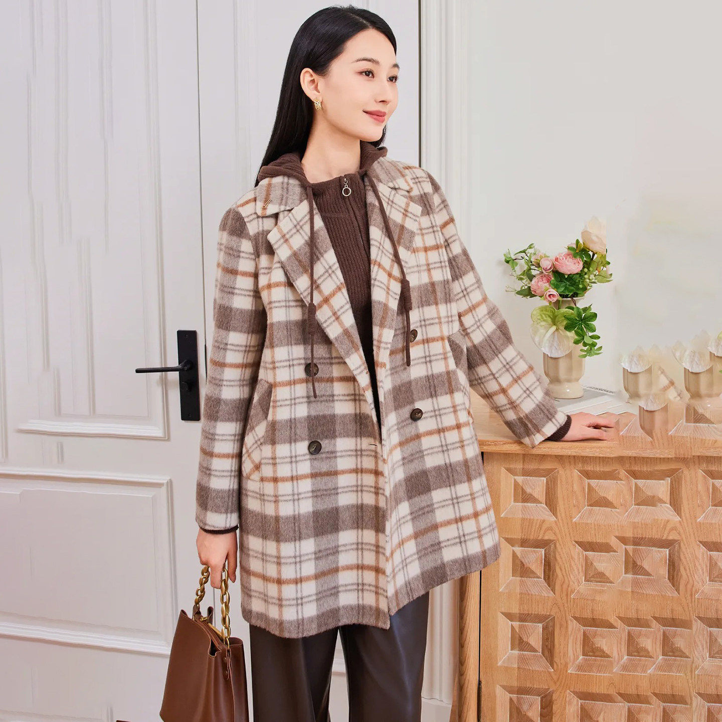 【莉格系列】新款女装折扣2025年冬专柜1499元60%羊毛双面呢大衣,女装/女士精品,毛呢外套,淘宝优惠券,粉丝福利购,淘宝优惠卷