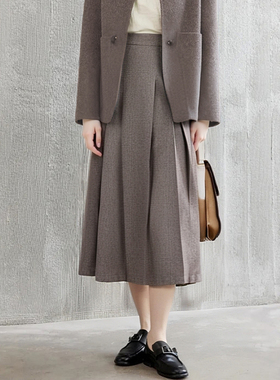 【觅系列】商场品牌女折扣25冬专柜489元40.6%绵羊毛呢气质半身裙