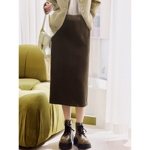 【木系列】商场品牌女折扣2025年冬专柜379元垂感丝绒包裙半身裙