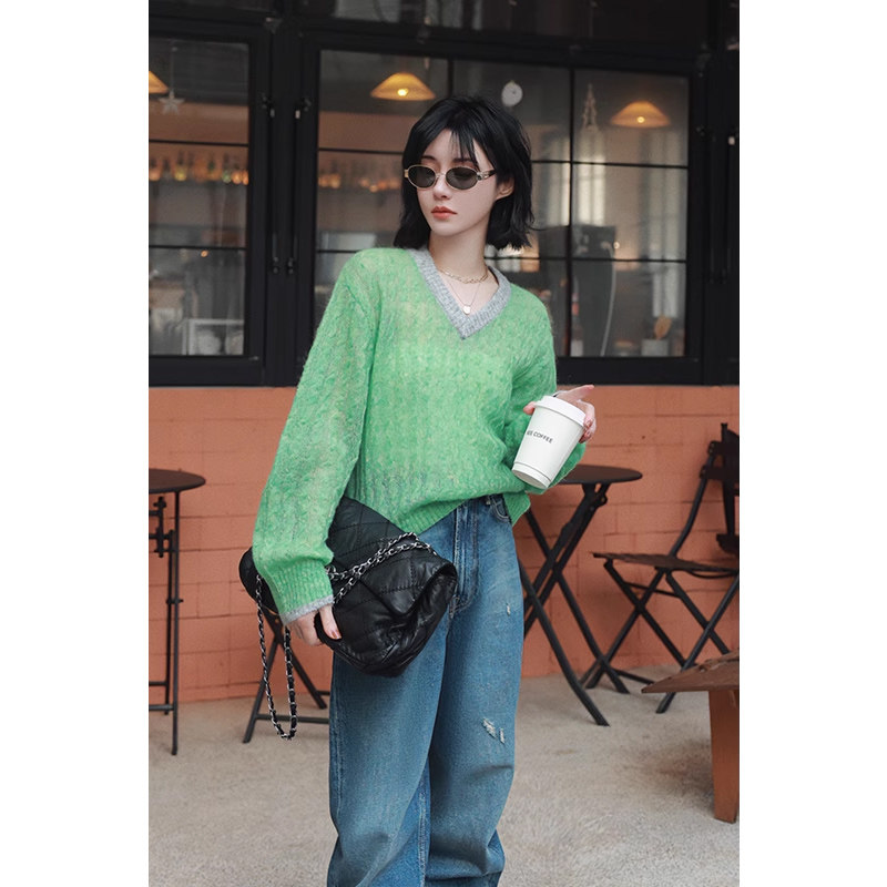 NANASTOREV领撞色麻花针织开衫2024秋新款镂空百搭直筒宽松短款,女装/女士精品,毛针织衫,淘宝优惠券,粉丝福利购,淘宝优惠卷