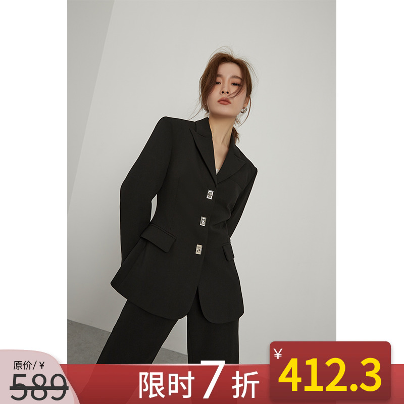 NANASTORE复古西装外套气质纯色2024新款宽松收腰小西服女中长款