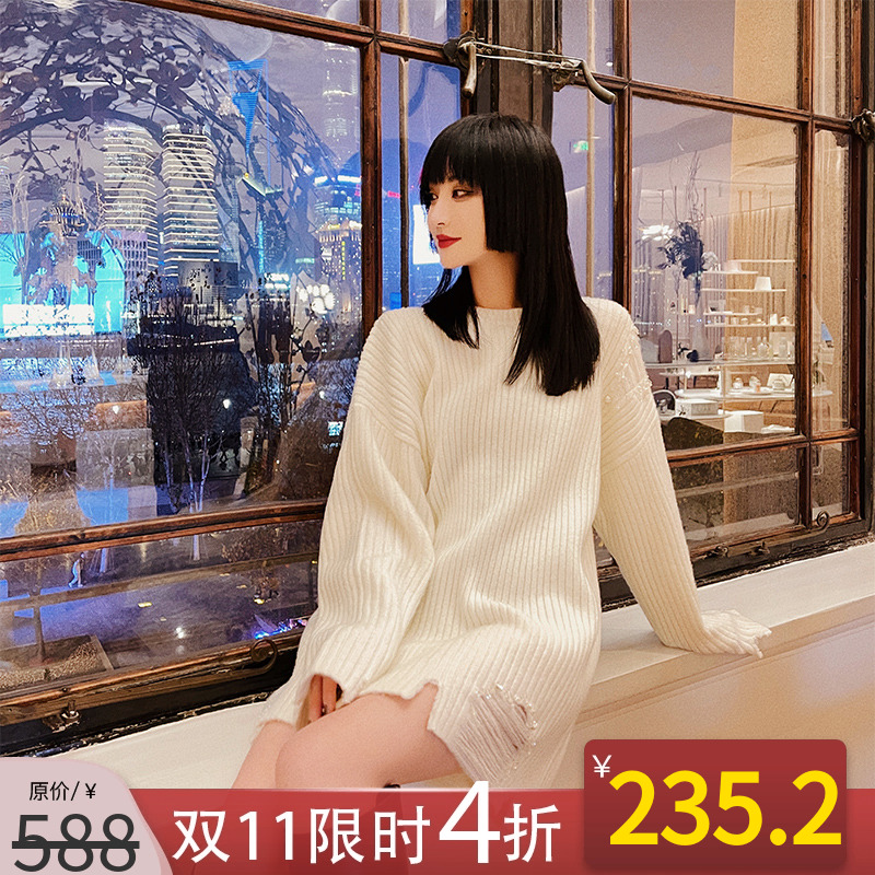 NANASTORE毛衣女2024春季新款针织衫上衣长款套头宽松圆领薄款冬