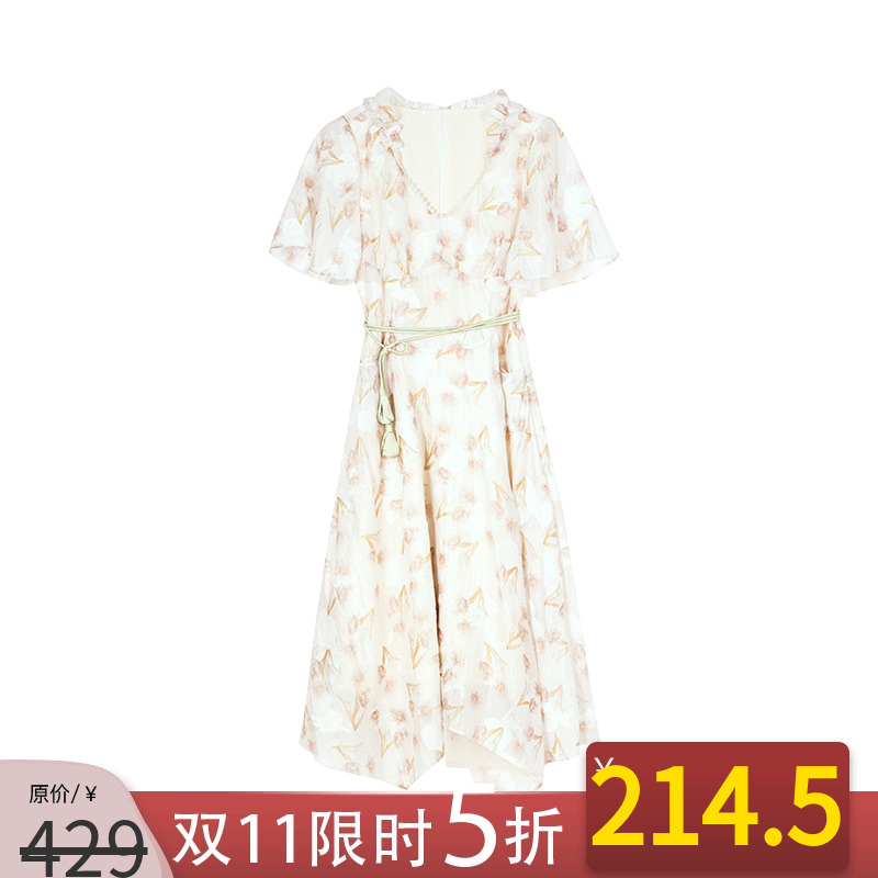 NANASTORE碎花网纱连衣裙女2024春季新款法式印花裙子小个子长裙