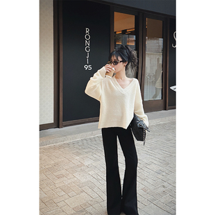 NANASTORE直筒牛仔裤子女2024春季新款高腰黑色微喇裤宽松长裤