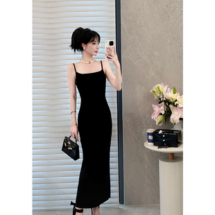 NANASTORE吊带连衣裙女2024秋季新款修身方领针织中长款裙子针织