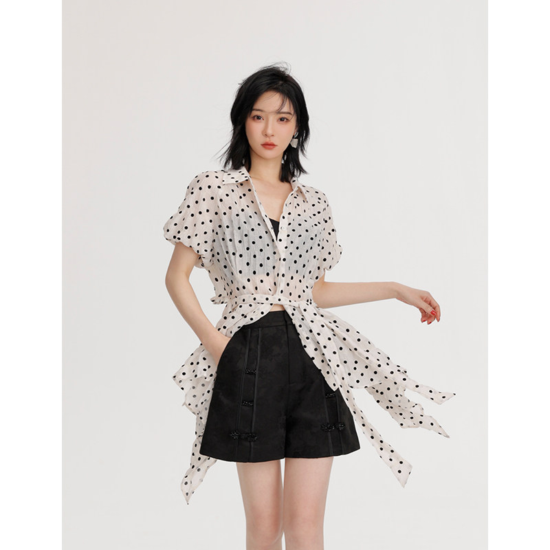 NANASTORE港风衬衫女2024春季新款宽松白色波点衬衣短款上衣短袖,女装/女士精品,衬衫,淘宝优惠券,粉丝福利购,淘宝优惠卷