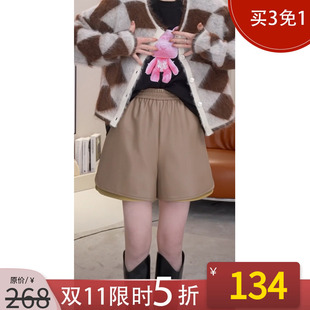 休闲裤 新款 皮裤 高腰阔腿裤 子 NANASTORE短裤 宽松黑色裤 女2024春季