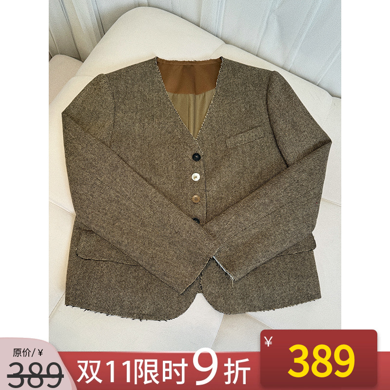 V领单排扣西装外套长裤