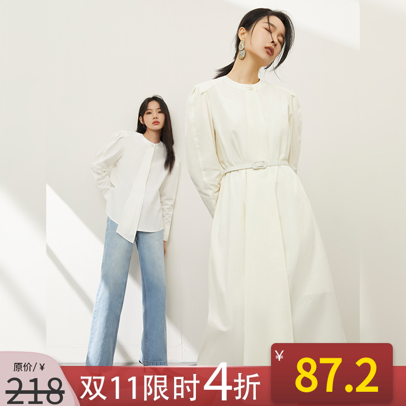 设计感小众白色衬衫气质连衣裙