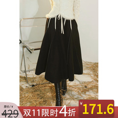 NANASTORE黑色半身裙女秋新款不规则半裙高腰显瘦a字裙褶皱裙子特