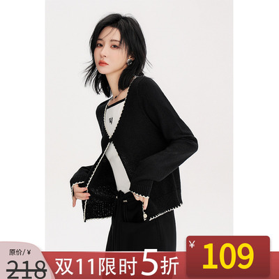 v领黑色小针织毛衣开衫