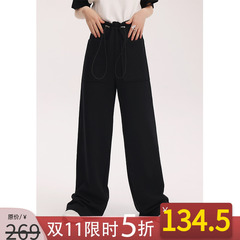 NANASTORE黑色休闲裤女2024春季新款宽松直筒裤卫裤显瘦运动裤子